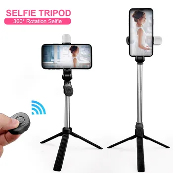 

Wireless Bluetooth Selfie Rod Portable Hand-held Scalable Monopod Foldable 360° Rotate Mini Tripod with Fill Lamp