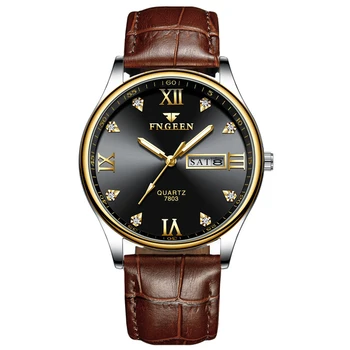 

FNGEEN Men Watch Brand Fashion Luxury Quartz Wrist Watch Date Week Display Hodinky Male Clock Reloj Hombre Diamond Watch 2020