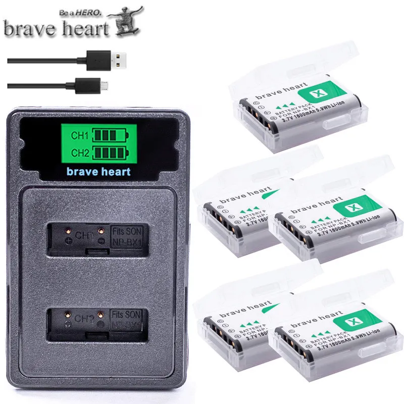 Зарядное устройство с двумя USB портами + 5x батарей 1600 мАч NP BX1 NPBX1 Аккумулятор для