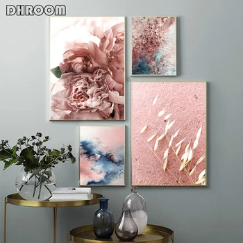 

Light Pink Wall Art Abstract Watercolor Canvas Painting Flower Poster and Print Modern Boho Decor Minimalist Pictures Home Decor