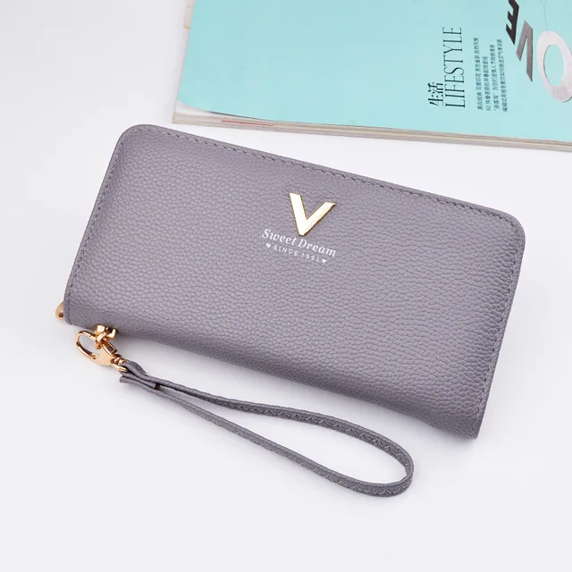 2021new ladies pu leather long wallet zipper wallet women fashion high-quality large-capacity mobile phone bag card bag wallets gray