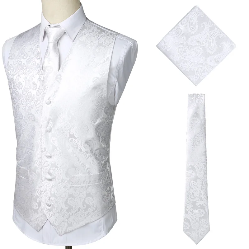 3pc Sets/mens Suit Vest+tie+pocket Square/fashion Jacquard Paisley 