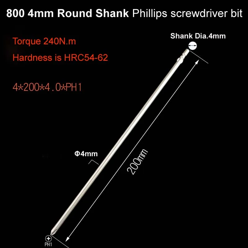 

2PCS/Set 800 Electric Screwdriver bits 200mm Length 4mm Round Shank Magnetic Phillips Cross Screwdriver Bits PH1 PH2 Tool Parts