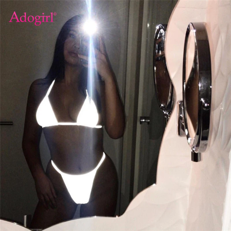 Adogirl Светоотражающий Комплект бикини женский сексуальный костюм из двух