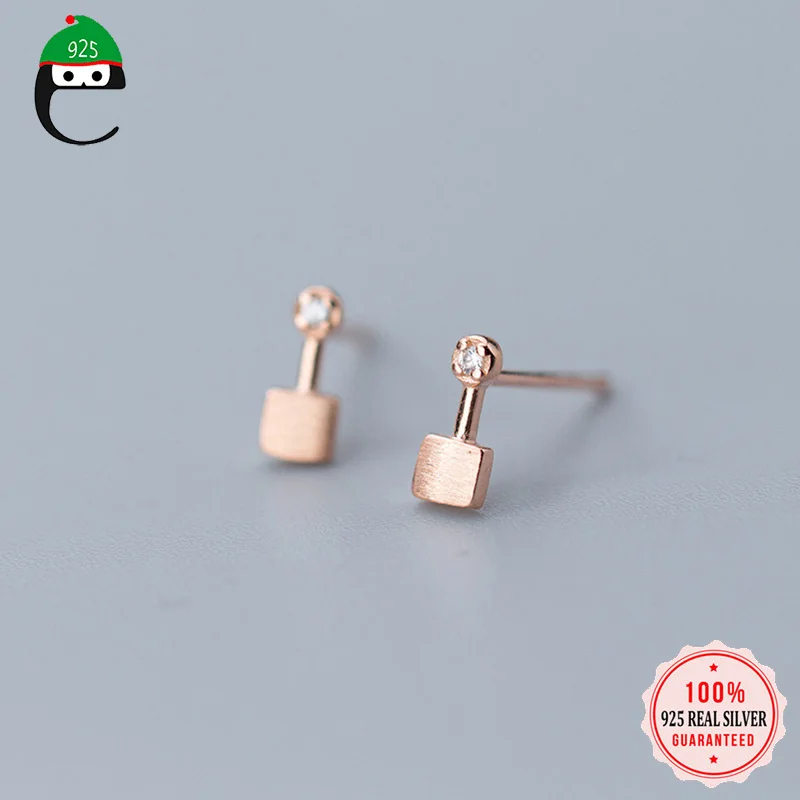 

ElfoPlataSi Luxury 925 Sterling Silver Jewelry Drawing Squares CZ Stud Earring For Women Fashion Sterling Silver Jewelry XY1036