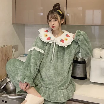

Winter Pajamas Women 2020 Cute Casual Coral Fleece Pajamas Suit Women's Thick Plush Warmth Sweet and Comfortable Women's Pajamas