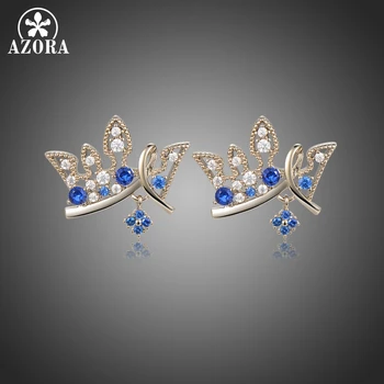 

AZORA Unique Paved Blue Cubic Zirconia Crown Stud Earrings for Women Fashion Earring Jewelry Birthday Dating Gift Bijoux TE0419