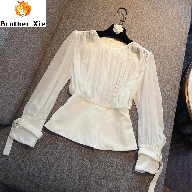 

Blouse for Woman 2020 Spring Retro French Western Style Elegant Debutante Lace-up Gauze Chiffon Blouse Shirt Laide Tops Blusas