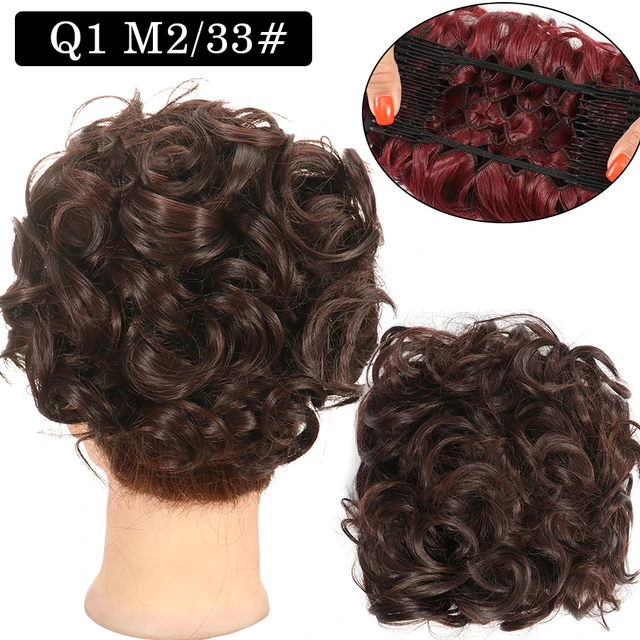 Synthetic Curly Elastic Band Chignon Plastic Comb Clips in Hair Extension Hair Bun Updo Cover Hairpieces Hair Accessories Q1 M2-33