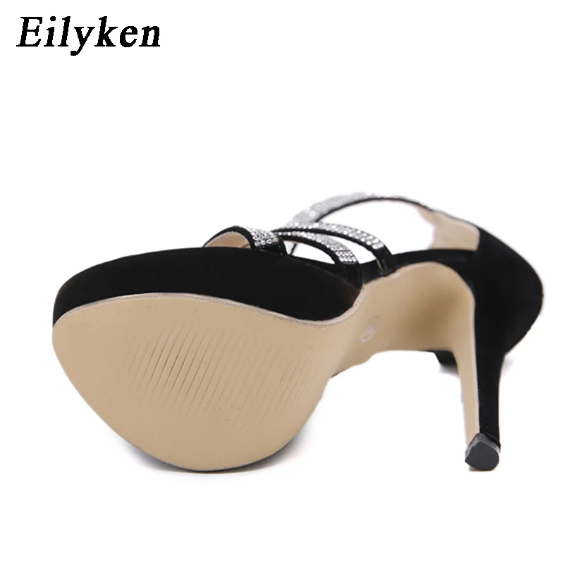 Eilyken Босоножки на платформе со стразами; женская летняя обувь на высоком каблуке на молнии; модные шлепанцы с открытым носком; zapatos mujer; черные открытые туфли на каблуке