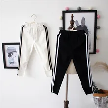 Детские весенние повседневные штаны для девочек, детские эластичные спортивные штаны с полосками по бокам, обтягивающие штаны