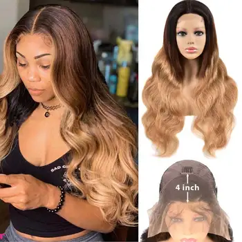 

4X4 Body Wave Lace Closure Wig Ombre Highlight Lace Front Human Hair Wigs Pre Plucked T1B/4/27 30 Remy 13X4 Brazilian Hair Wigs
