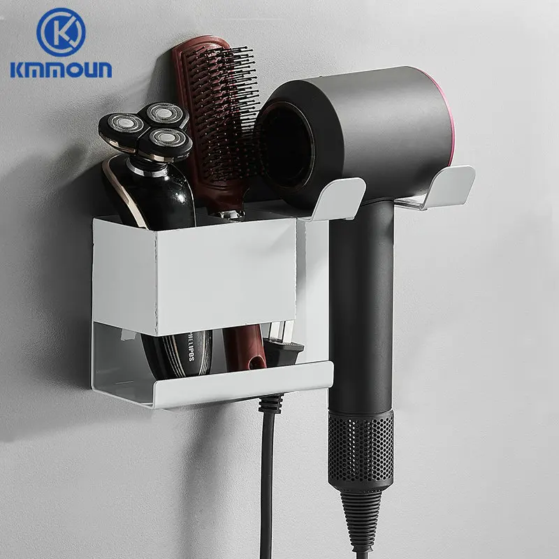 Wall-mounted Hair Dryer Holder Shelf Storage Aluminum Bathroom