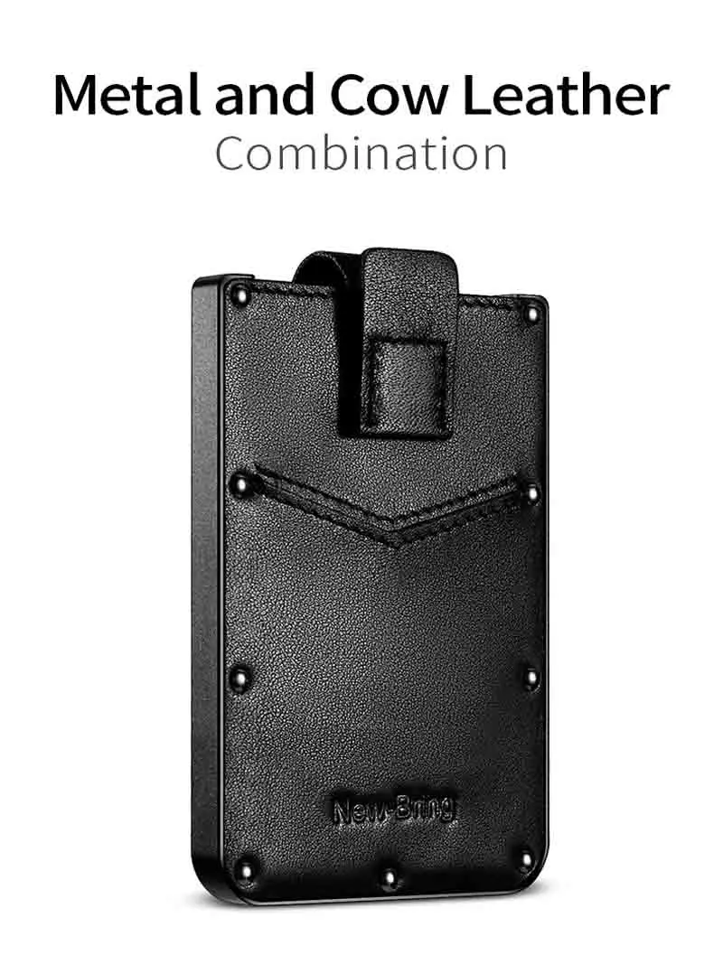 NewBring Genuine Leather Metal Slim Pulled Black Warrior Men Wallets Mini Portable Bank Card Holder Purse