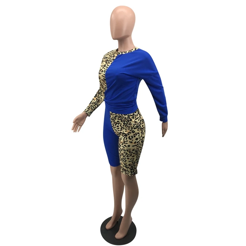 HAOYUAN Leopard Plus Size Two Piece Set Sweat Suits Women Fall Clothes Top and Shorts 2 Piece Outfits Matching Sets Tracksuit