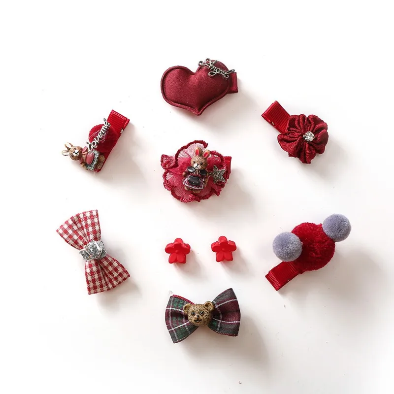 Hot 9pcs/Set New Girls Hair Accessories Set Children\'s Hair Clip Cloth Baby Bow Hair Clip Hair Cute Jewelry Barrettes W1 - Цвет: color as picture