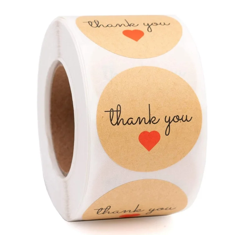 

500pcs Circle Vintage Handmade Thank You Stickers Round Kraft Sealing Labels for Xmas Card Envelope Gift Box Business Packaging