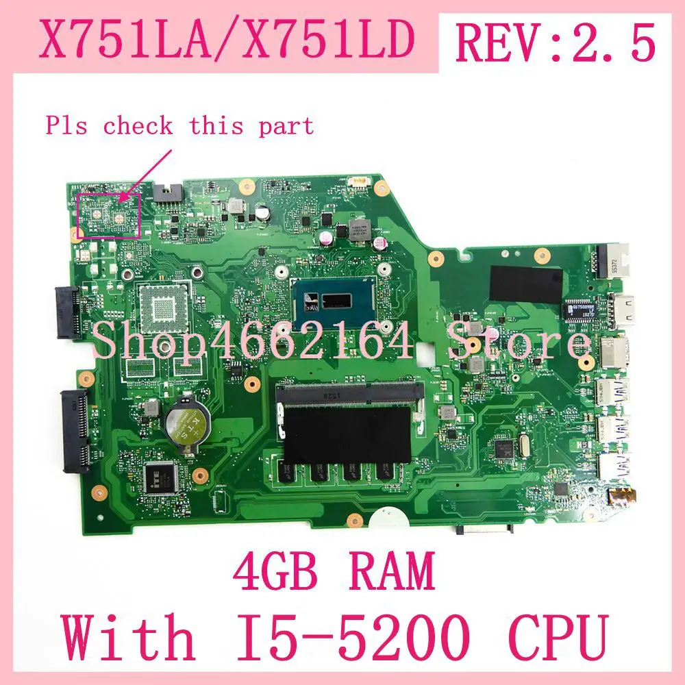 X751LA With I5-5200 CPU 4G RAM REV2.5 Motherboard For ASUS K751L K751LD R752L X751L X751LN X751LD X751LJ laptop Mainboard | Компьютеры и
