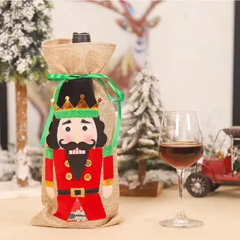 

Christmas Drawstring Decorative Wine Bottle Bags Cover for Ornaments Holiday Dinning Table Decor Party Xmas Festival