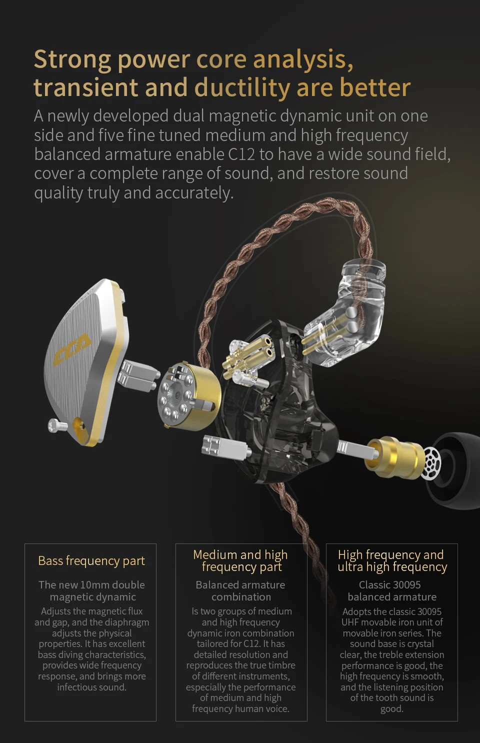 CCA C12 5BA+ 1DD 12 шт гибридные наушники-вкладыши HIFI монитор с басом наушники-вкладыши для KZ ZS10 ZSN PRO AS10 C10 C16 C10