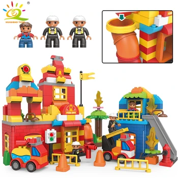 

181pcs Duplo City Fire Station Department Rescue Car Truck Firemen Bricks Set Large Sizes Building Blocks
