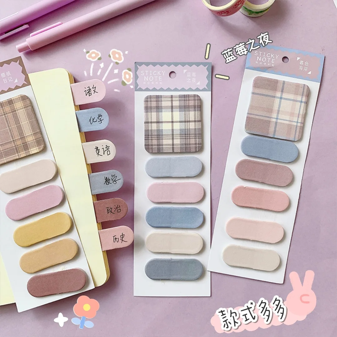 Ins BM Style Colorful Plaid Sticky Notes 20 Sheets Diy Creative Index Bookmark Student Planner Stickers cute Stationery