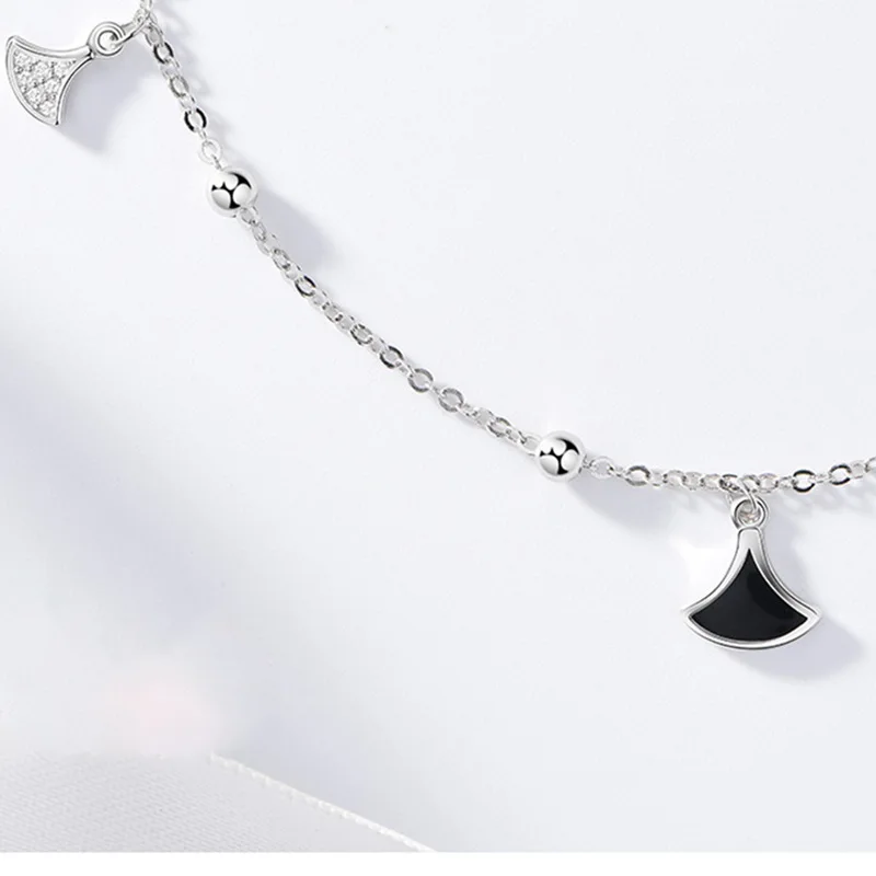 

S925 Fine Silver Anklet Fan Women's Antique Style Simple Students MORI Series Cool Girl'S Japanese Korean Origional Design-