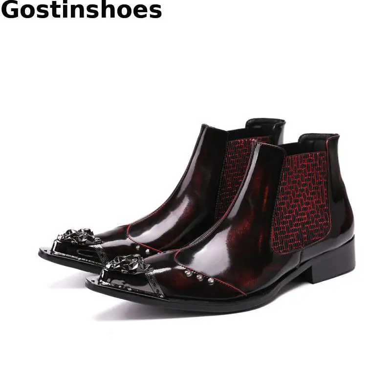 

Fashion Men Boots Brown Genuine Leather Spring And Autumn Men Ankle Martin Boots Pointed Capped Toe Slip-on Short Boots