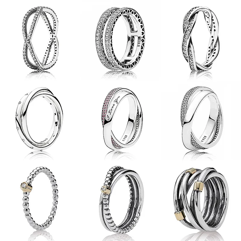 

Double Hearts Sweet Promise Ring With Crystal 925 Sterling Silver Signature Ring For Women Wedding DIY Europe Jewelry