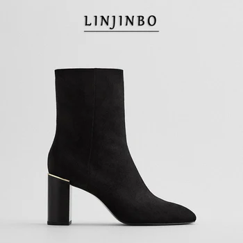 

Black Suede High Heels Boots Women Sexy Chunky Heel Ankle Boots For Women Side Zippers Short Boots Female Autumn/Winter 2020 New