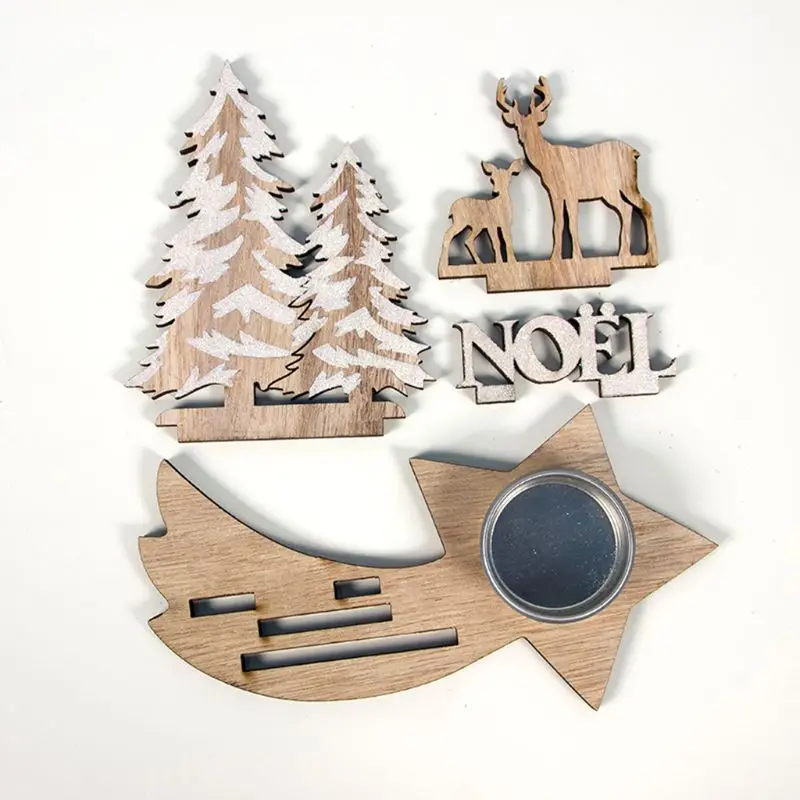 

2pcs/set Christmas Tree Santa Claus Candlestick Tea Light Wooden Candle Holder DIY Home Party Center Decor
