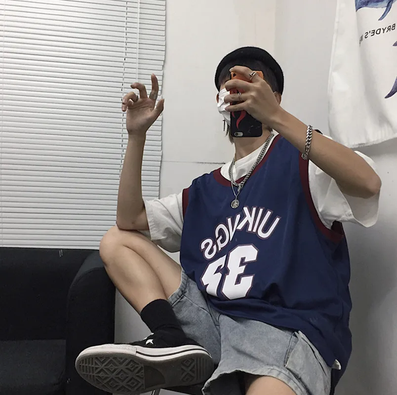Летние корейские Ins Harajuku уличные хип хоп без рукавов принт буквы жилет свободная футболка Топы Мужская Женская майка из полиэстера 30bx