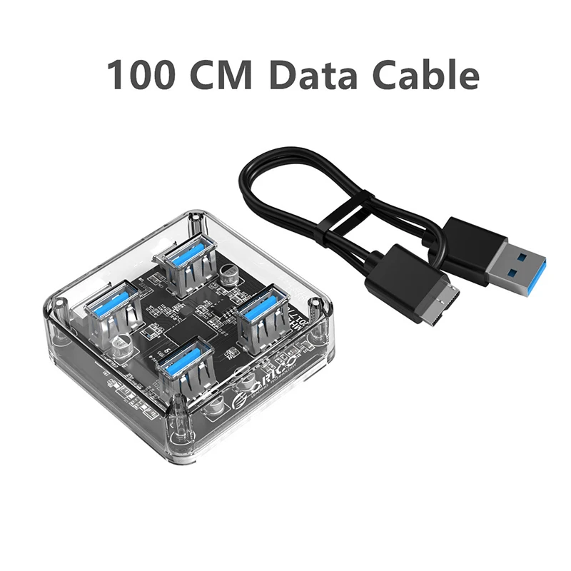100 cm cable Прозрачный usb-хаб 4-Порты USB3.0 адаптер-разветвитель Поддержка Внешний USB Питание для настольных аксессуары - Цвет: 100 cm cable