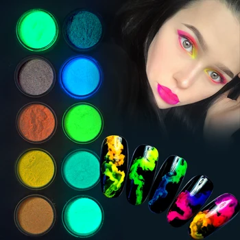 

YZWLE 1 PC Luminous Pigment Powder Nail Fluorescence Gradient Glitter Summer Shinny Dust Ombre DIY Nail Art Decor Manicure