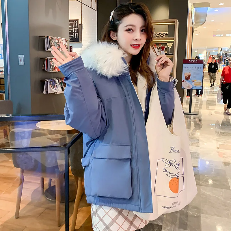 

Winter New Style Short Korean-style Fashion Cotton Coat Loose-Fit Large Pocket Cotton-padded Clothes WOMEN'S Coat Hooded Cotton-