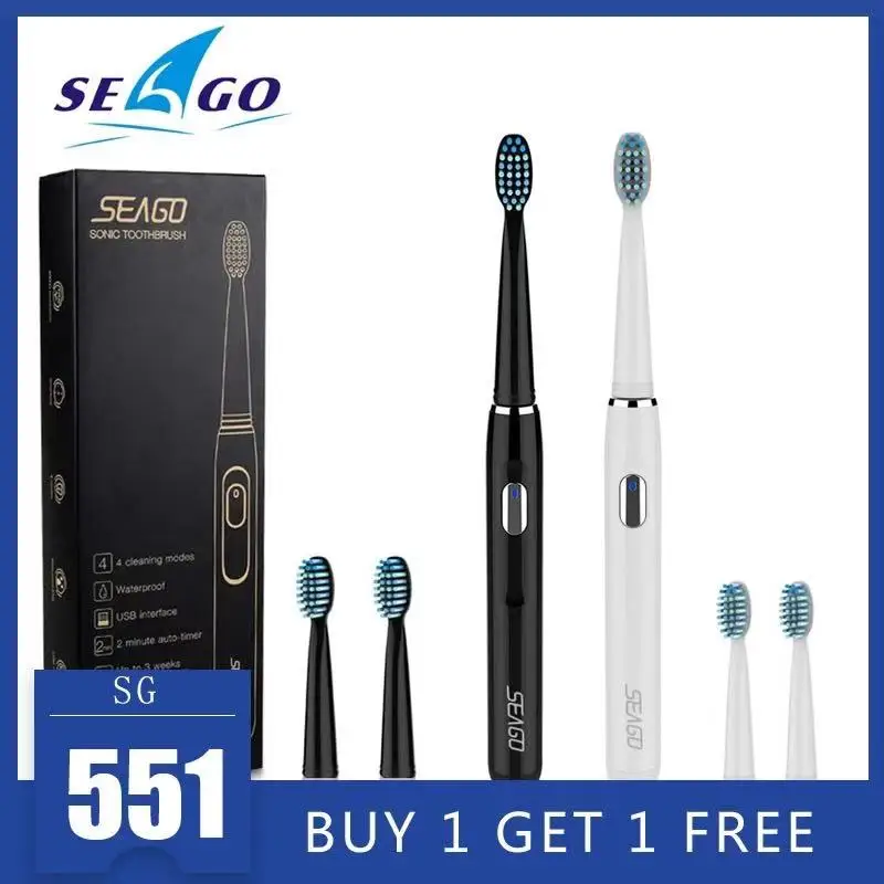 

SEAGO Electric Toothbrush Rechargeable buy one get one free Sonic Toothbrush 4 Mode Travel Toothbrush with 3 Brush Head Gift