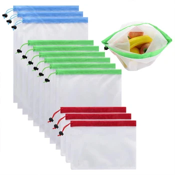 

12Pcs Eco Friendly Reusable Vegetable Bags Home Kitchen Fruit And Vegetable Storage Mesh Bags 2019 NEW support x