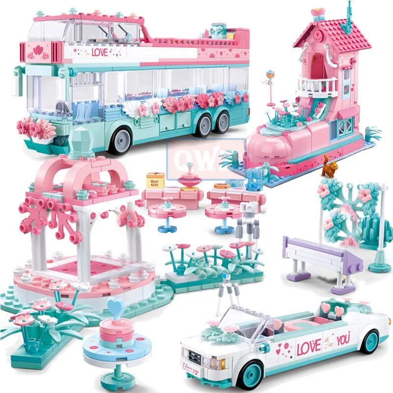 

City Wedding Party Legoes Car Girl Friends Romantic Wedding Dress Model Building Blocks Bricks Princess Prince Toy Children Gift