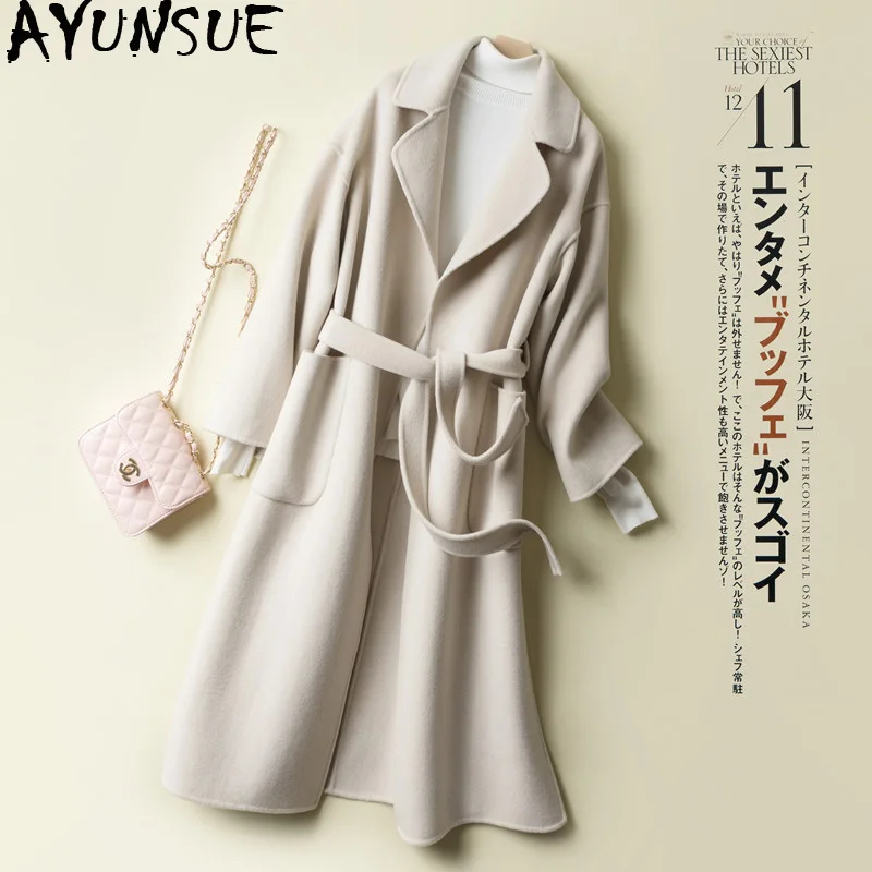 

AYUNSUE 2019 Autumn Wool Coat Female Korean Long Jacket Women Overcoat Cashmere Ladies Coats Abrigos Mujer Elegante 1888 KJ2875
