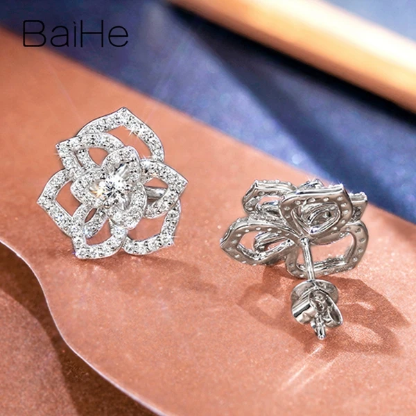 BAIHE Solid 14K белое золото 0.85ct(Tote) H/SI натуральные бриллианты свадебные женские модные ювелирные изделия подарок серьги-гвоздики