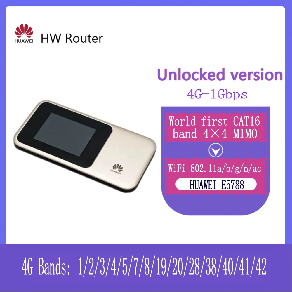 

Unlocked Original Huawei E5788 E5788u-96a Gigabit LTE Cat16 Mobile Hotspot 4g bands 1/2/3/4/5/7/8/19/20/28/38/40/41/42