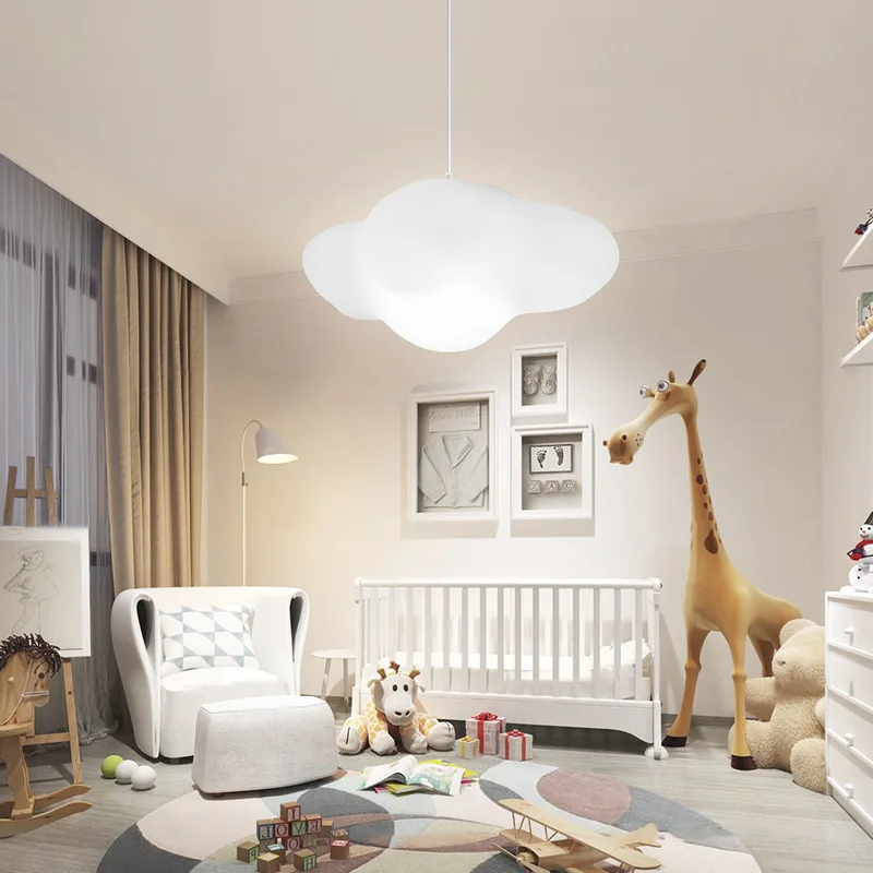 Creative white plastic floating cloud chandelier for children's room decoration LED remote control dimming hanging lamp WF1027