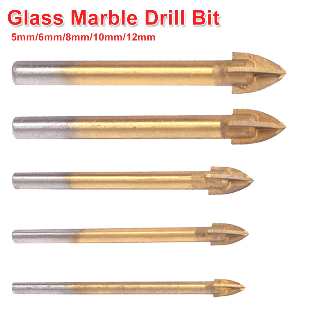 16mm Glass Tile Drill Bit Titanium Plated Spear Head Round Shank For Ceramic Cut