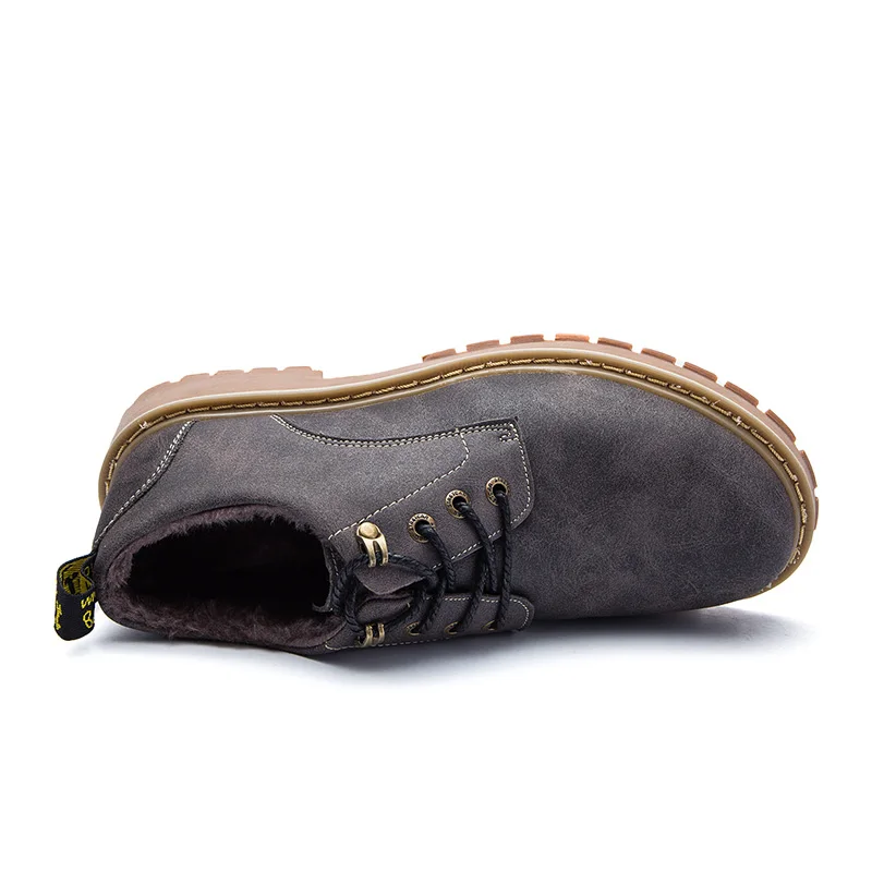 Теплая зимняя мужская повседневная обувь из натуральной кожи на меху для взрослых; брендовая рабочая обувь; Высококачественная прогулочная обувь на шнуровке