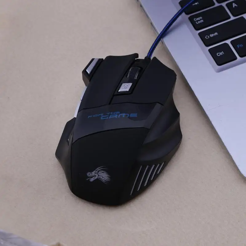 Professional 7 Buttons Adjustable USB Cable LED Optical Gamer Mouse 5500DPI Wired Gaming Mouse for Computer Laptop PC Mice Black