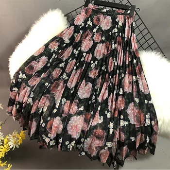 

2020 Spring Elegant Flower Print High Waist Women Summer Skirts Women Elegant Long Chiffon Skirt Faldas Jupe Femme Saia