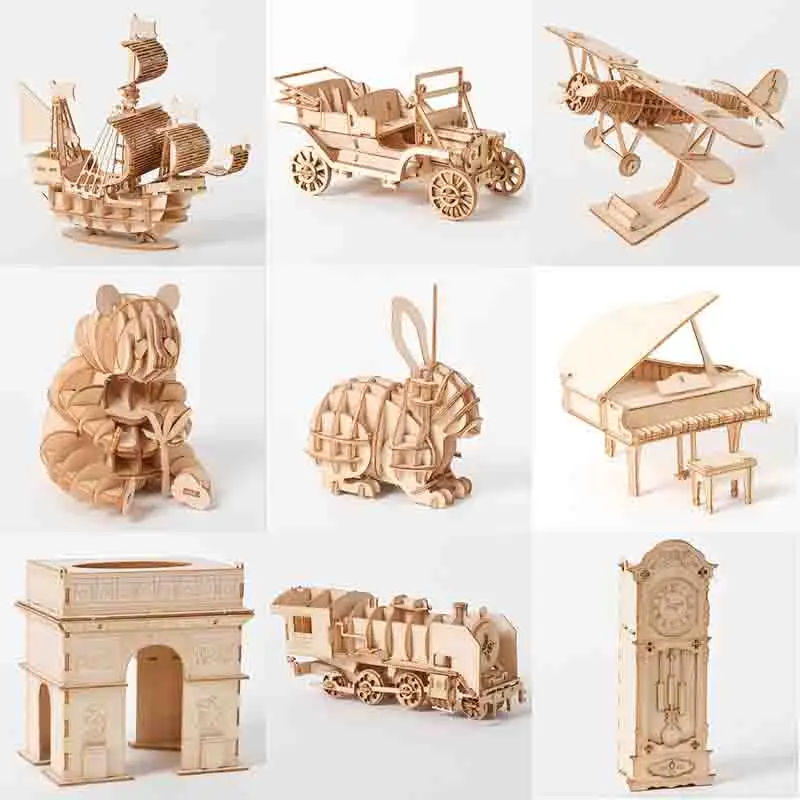 3D Puzzle Toy DIY Wooden Assembly Model Crafts Kits Desktop Creative Puzzles 