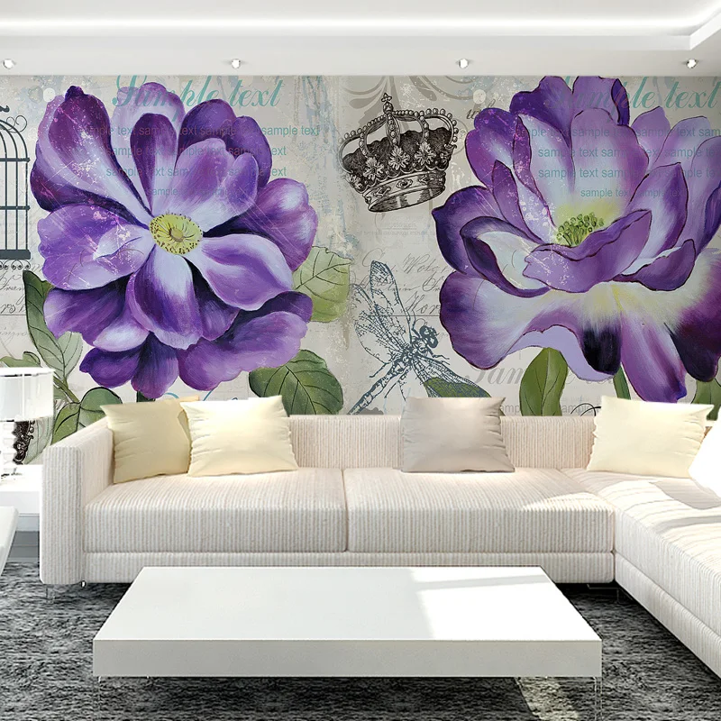 

Drop Shipping Custom Photo Wallpaper Large TV Wall Mural Bedroom Living Room Wallpaper Modern Purple Flowers Wallpaper Mural