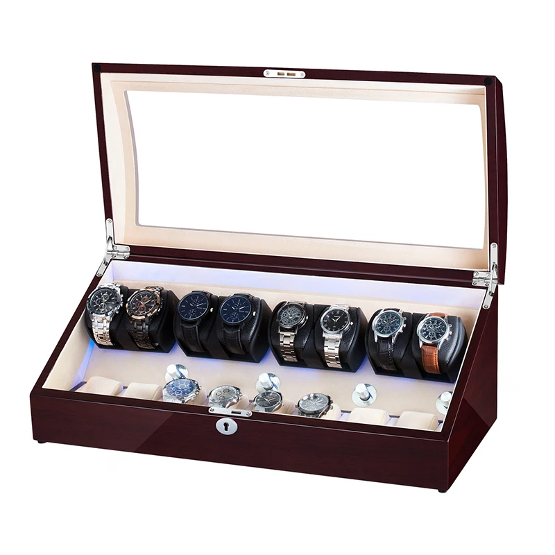 8+ 8 автоматическая коробка для намотки часов из искусственной кожи, намотка часов, коробка для хранения часов, коллекция, дисплей, японский мотор, светодиодный светильник