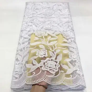

2020 high quality French Nigerian sequins net lace,African tulle mesh sequence lace fabric for party dress 5yards/lot white